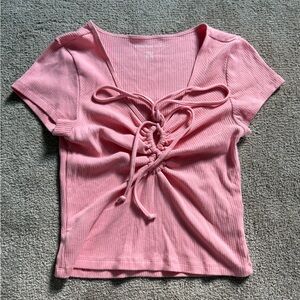 American Eagle Outfitters Pink Ribbed Short Sleeve Top